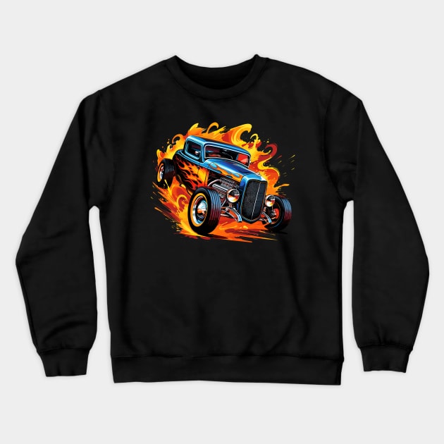 Hot Rod Classic Car Blue Flame Vintage Hot Rod Car Crewneck Sweatshirt by Tees 4 Thee